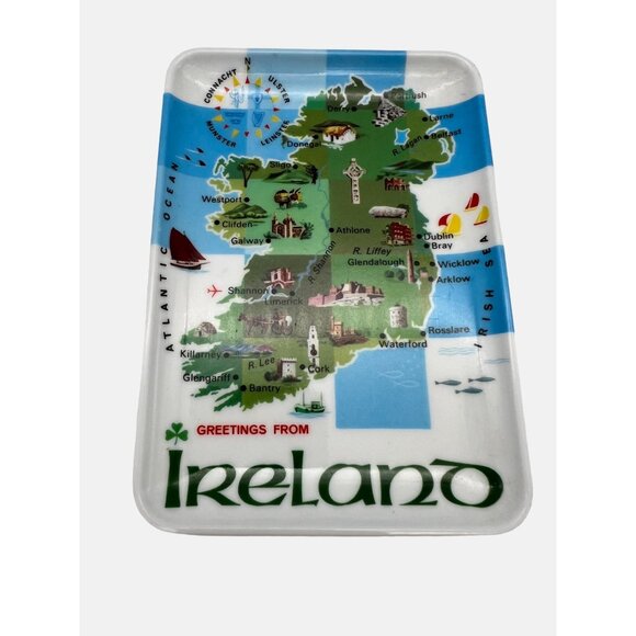 Vintage Ireland Souvenir Melamine Trays Map & Cliffs Of Moher Design 6" x 4" - Picture 3 of 4